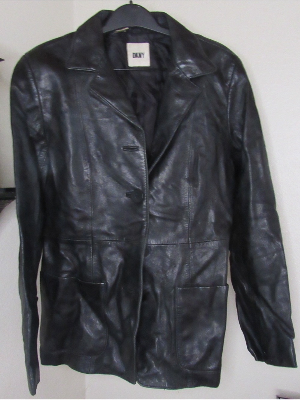 DKNY Black Leather Button-Front Women's Jacket